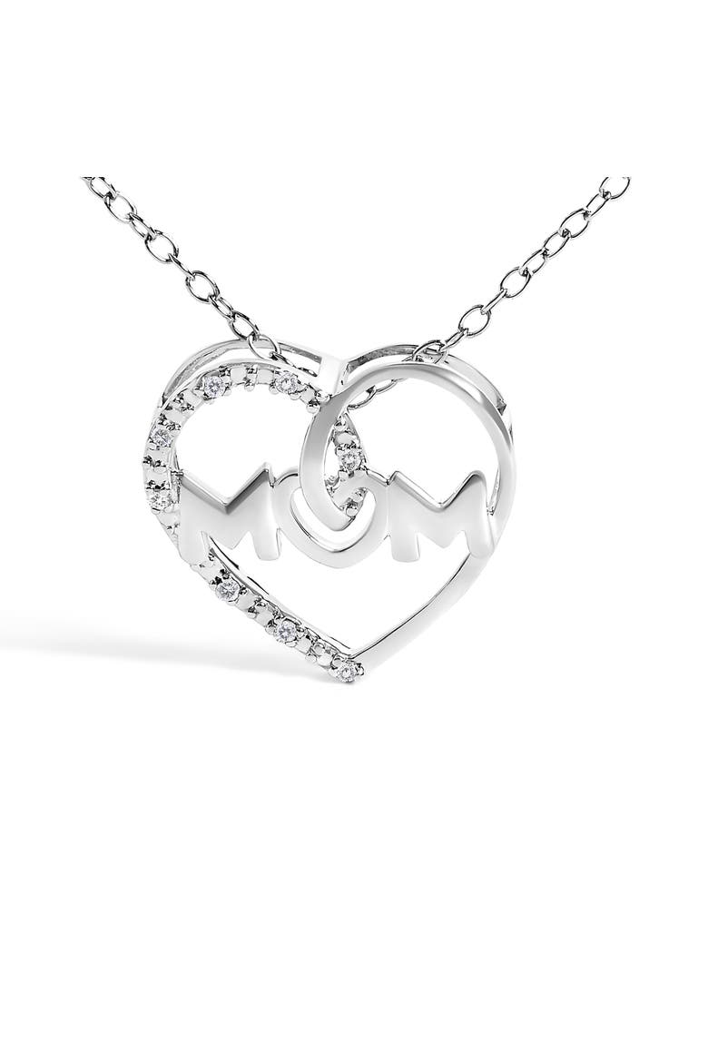 Silver Diamond Accent MOM Heart Pendant Necklace  Inches, Alternate, color, White