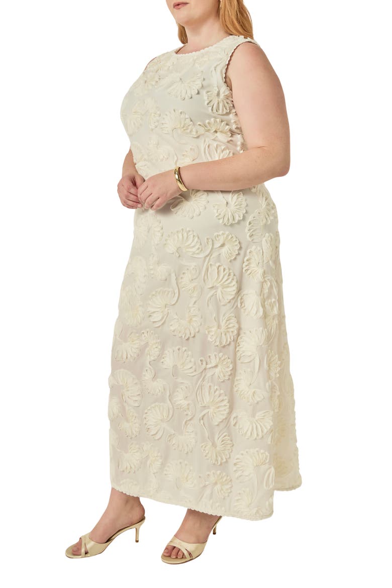 Floral Applique Sleeveless Midi Dress, Alternate, color, CREAM