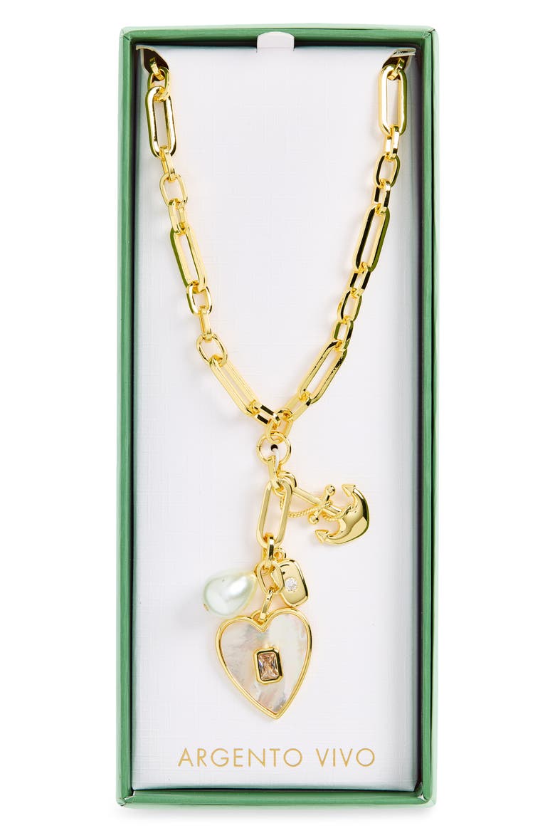 Mother of Pearl Chunky Charm Necklace, Main, color, GOLD