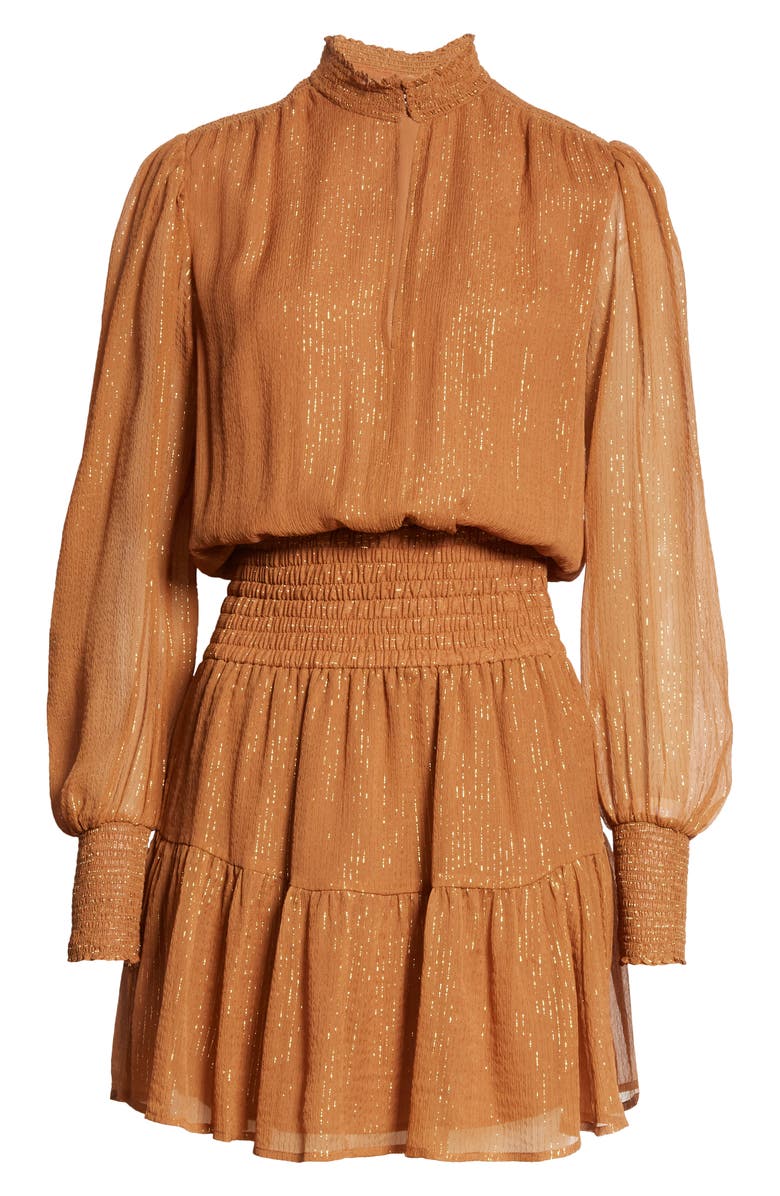 A.L.C. Silvie Smocked Long Sleeve Silk Blend Dress, Alternate, color,