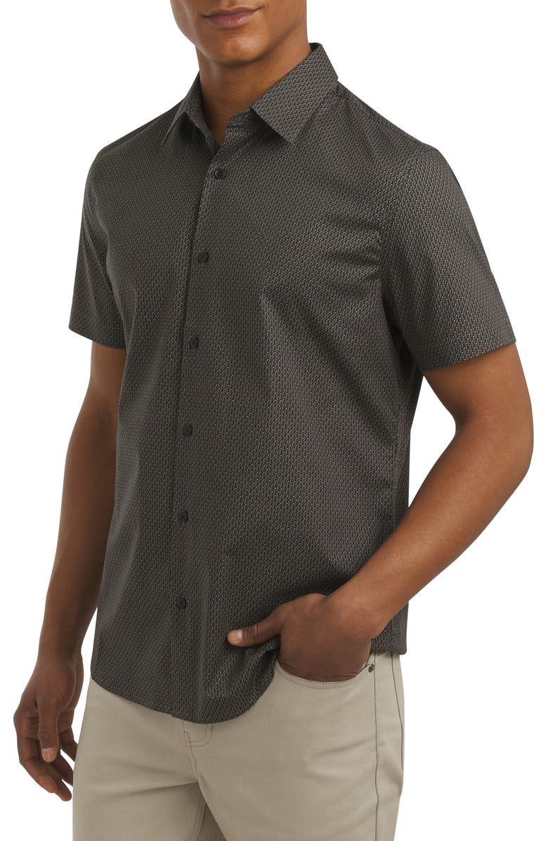 DKNY SPORTSWEAR Campbell Short Sleeve Stretch Cotton Button-Up Shirt, Alternate, color, Black