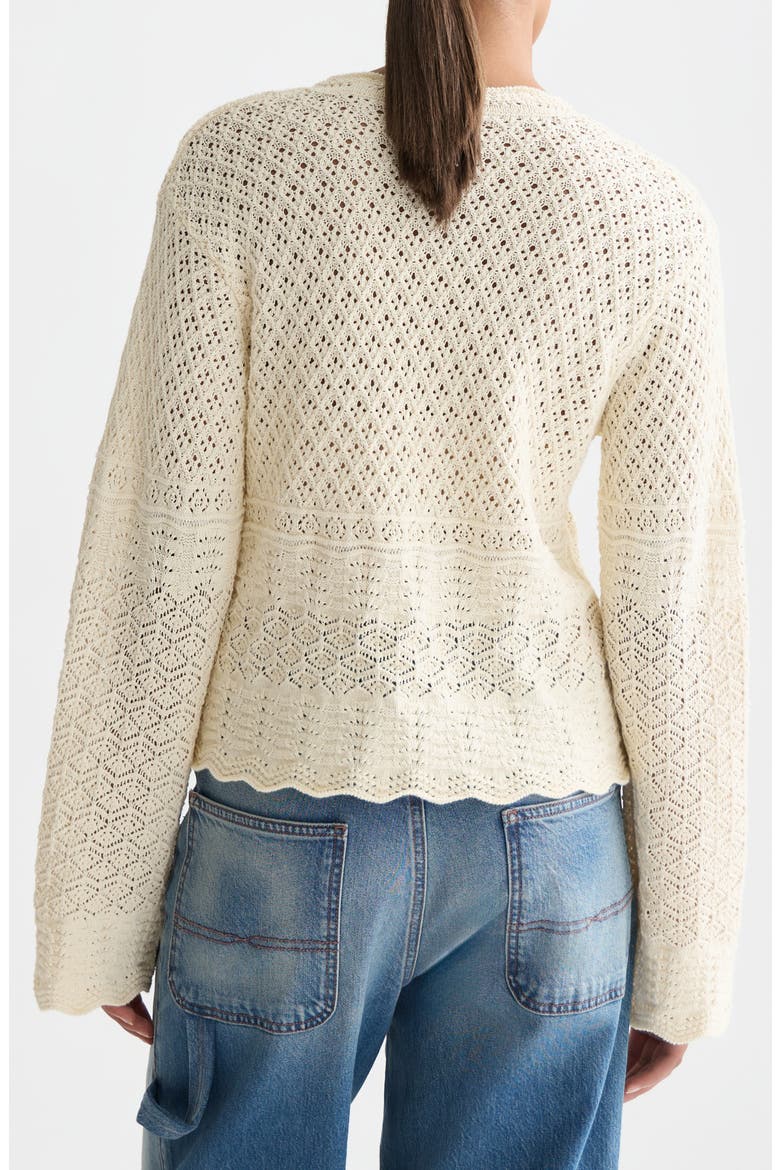 Pointelle V-Neck Sweater, Alternate, color, EGGNOG