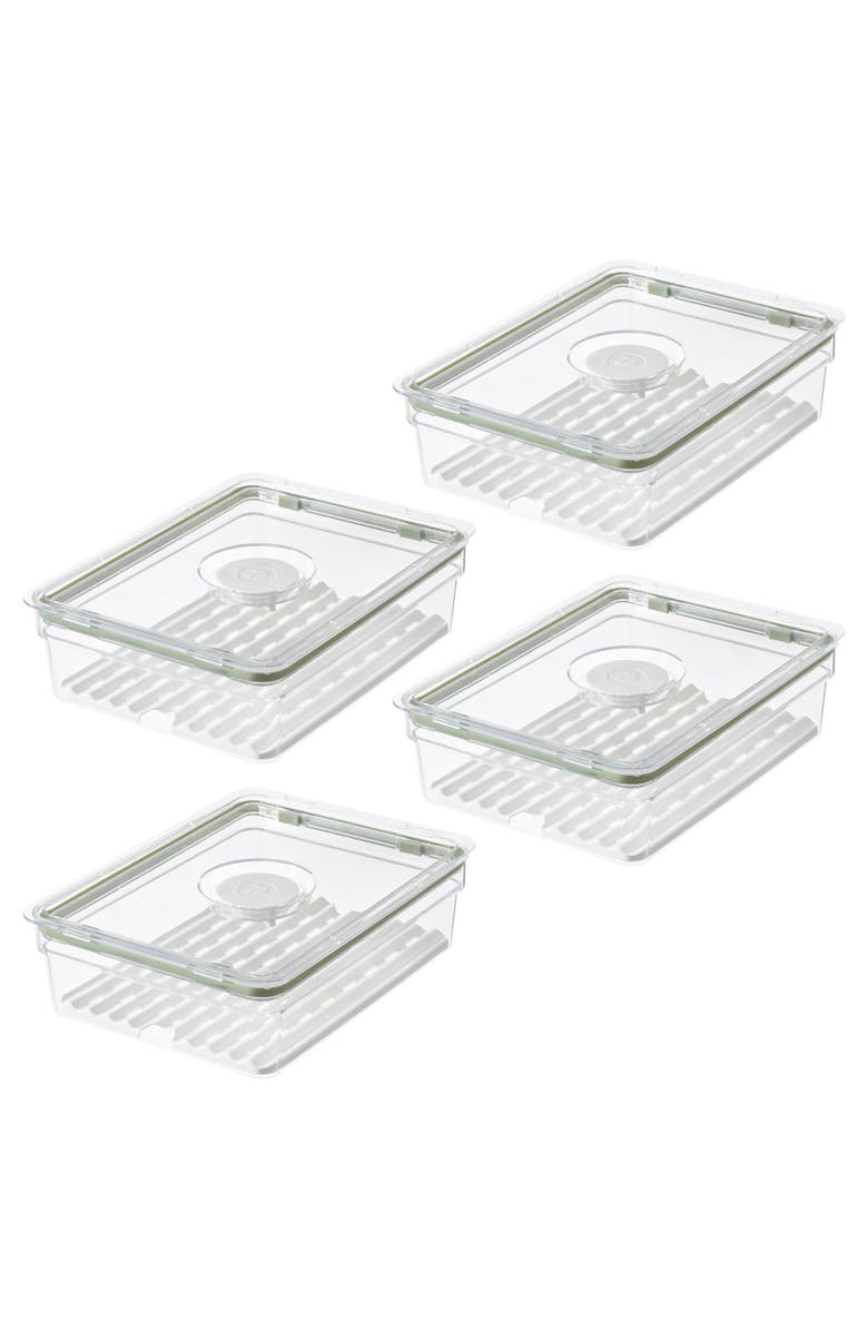 iDesign Large Fridge Produce Bin with Drainage Tray - Set of 4 - Clear, Main, color, Clear
