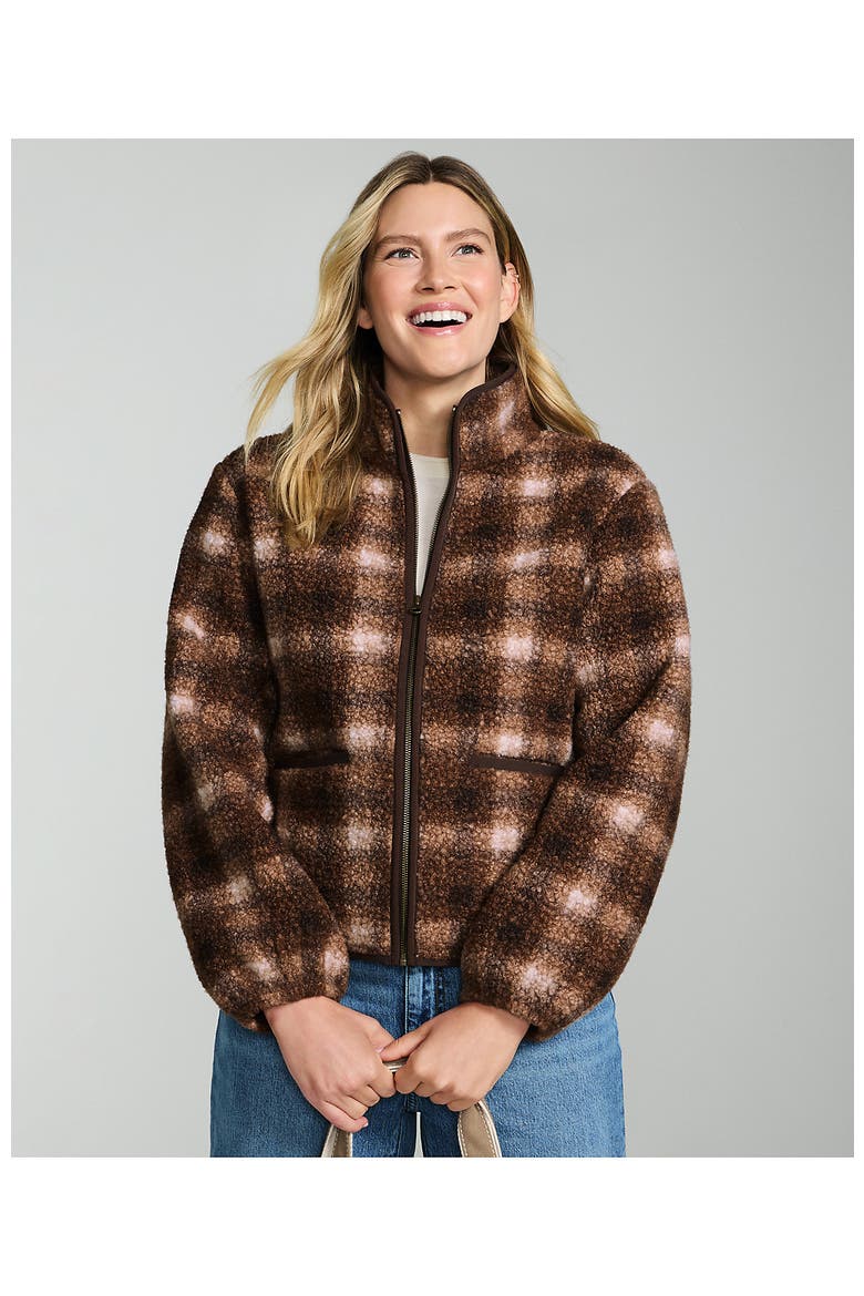 Boucle Fleece Jacket, Alternate, color, Rich Coffee Tonal Plaid