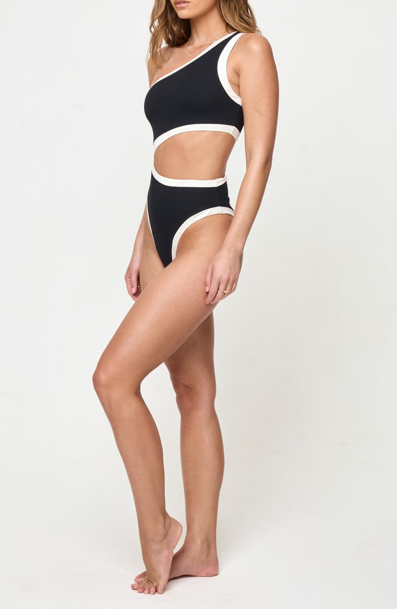 LSPACE Loren Cutout Rib & Jersey One-Piece Swimsuit, Alternate, color, Black/ Cream