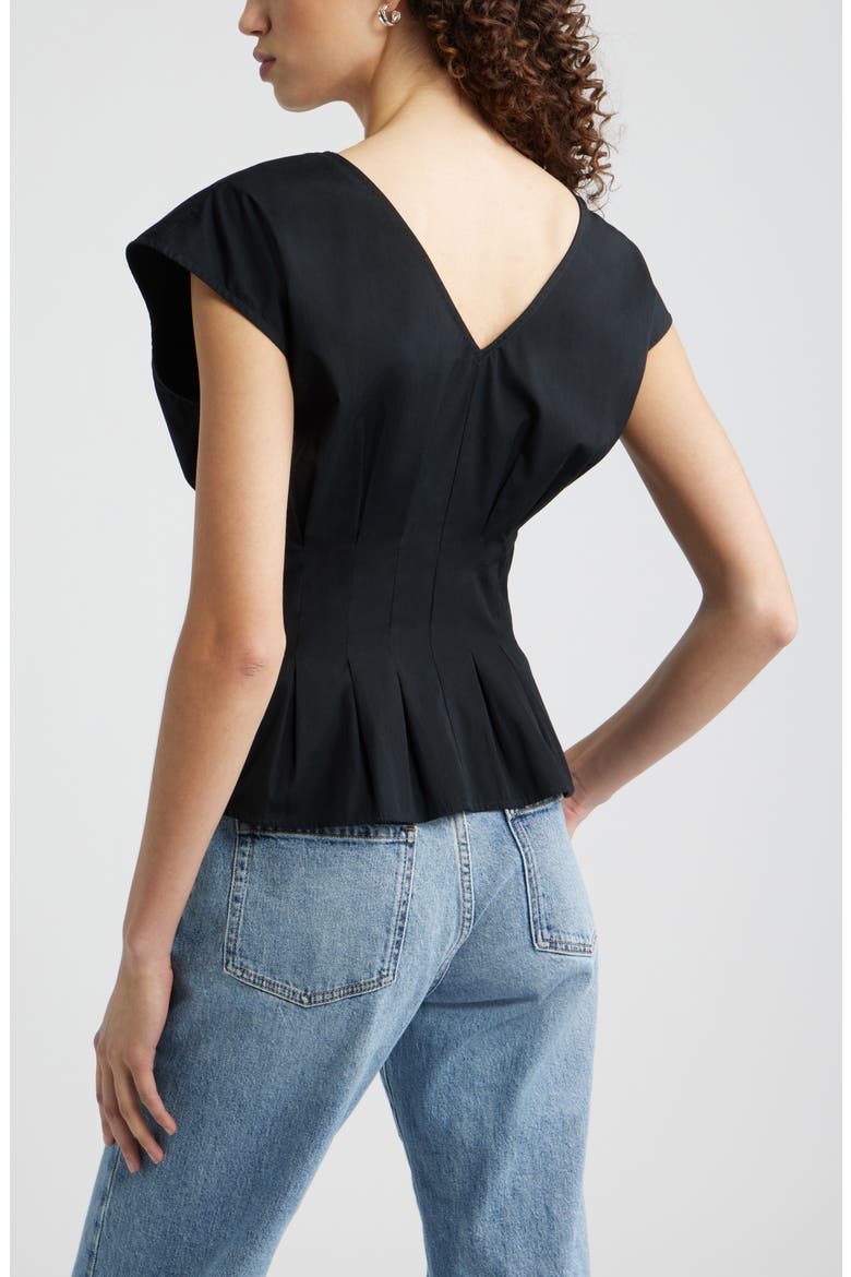 Pleated V-Neck Poplin Top, Alternate, color, BLACK