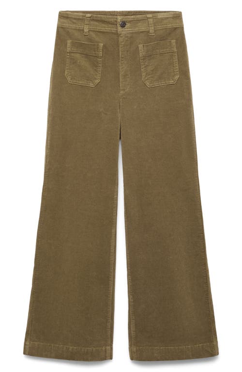 Mango Catherin High Waist Wide Leg Culotte Corduroy Jeans In Khaki Green
