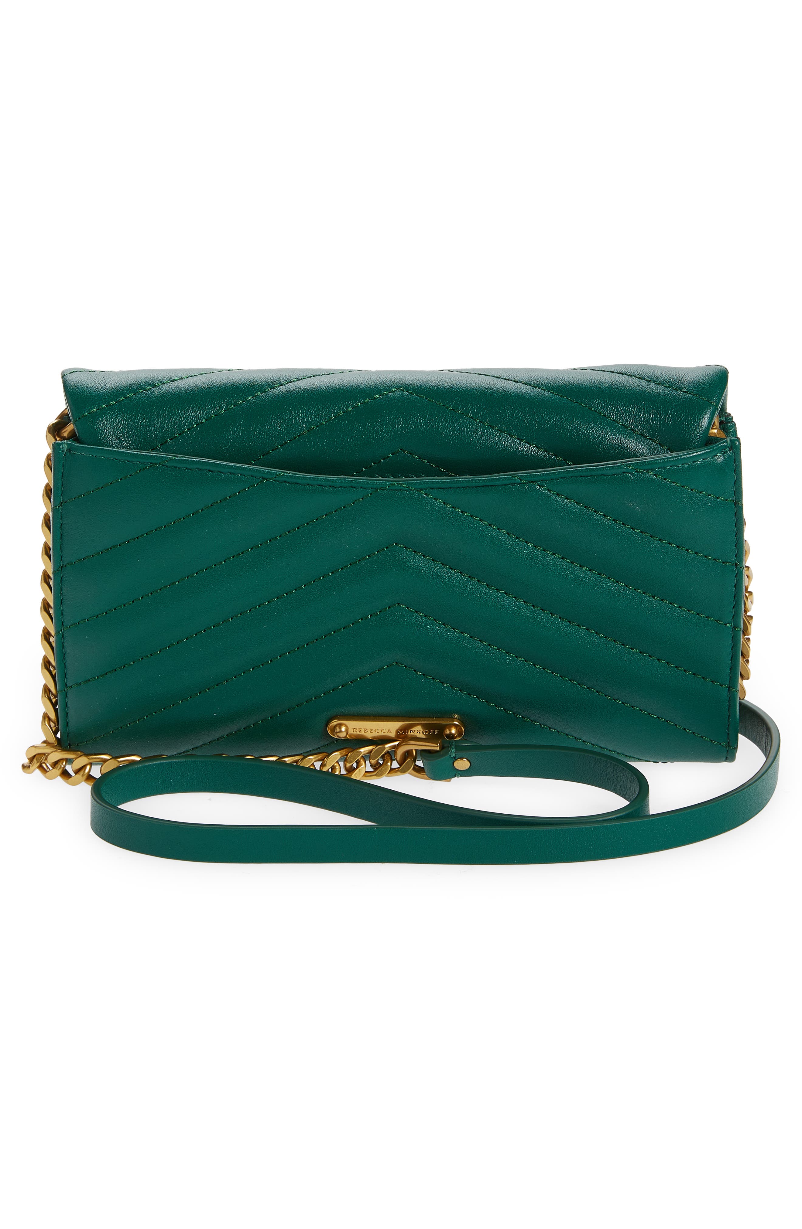 Edie Quilted Leather Wallet on a Chain, Alternate, color, EMERALD