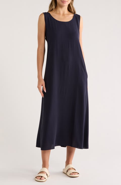 Scoop Neck Silk Georgette Midi Dress