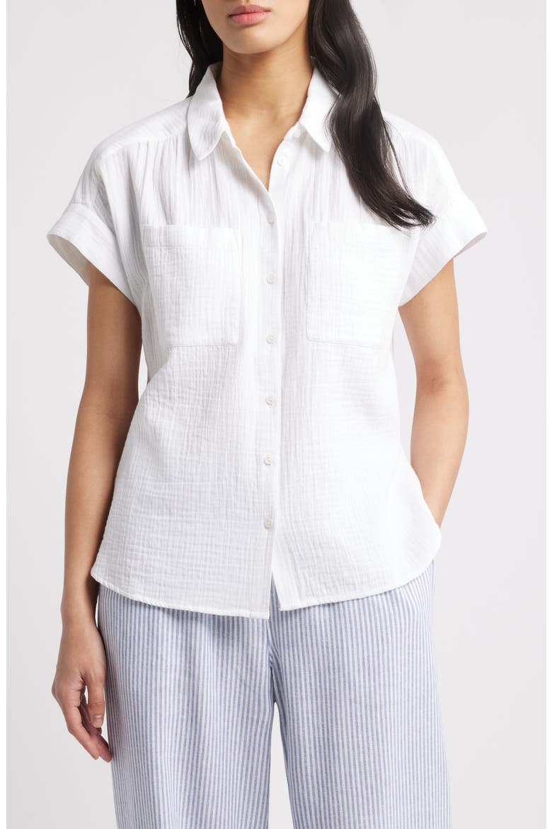 Cotton Gauze Button-Up Shirt, Main, color, WHITE