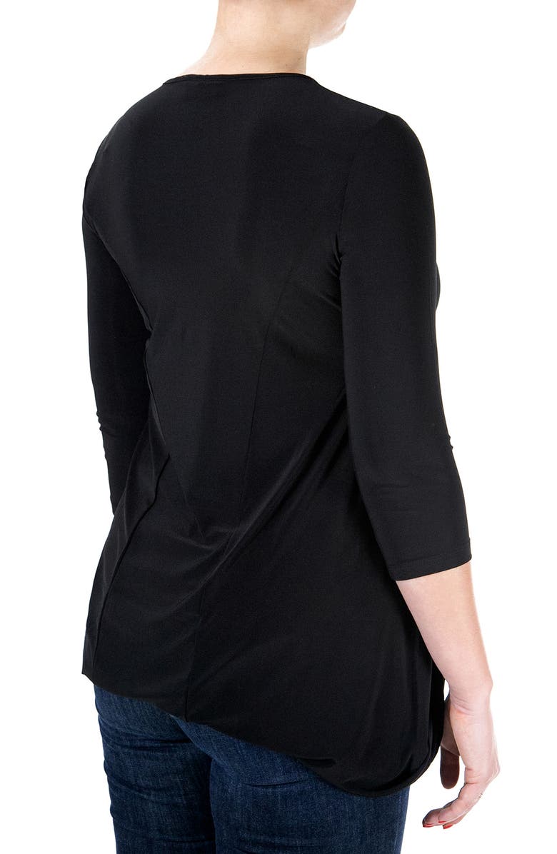 Nina Leonard Scoop Neck Elbow Length Sleeve Jersey Dress, Alternate, color, Black