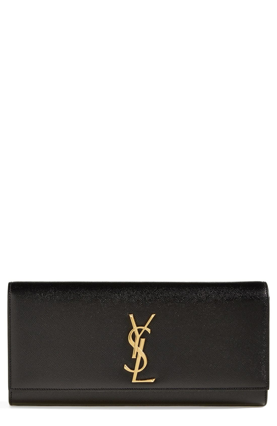 Saint Laurent 'Monogram' Leather Clutch, Main, color, 