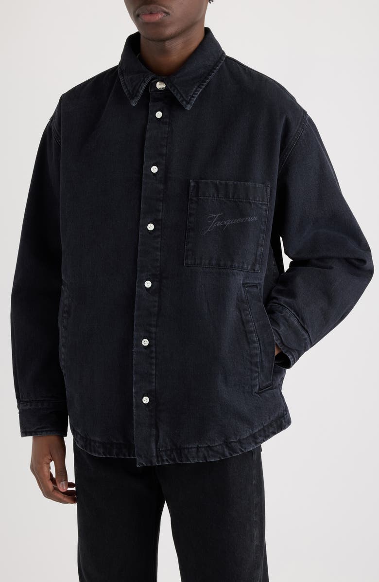 Jacquemus La Chemise Boulanger Oversize Denim Shirt Jacket, Alternate, color, Black