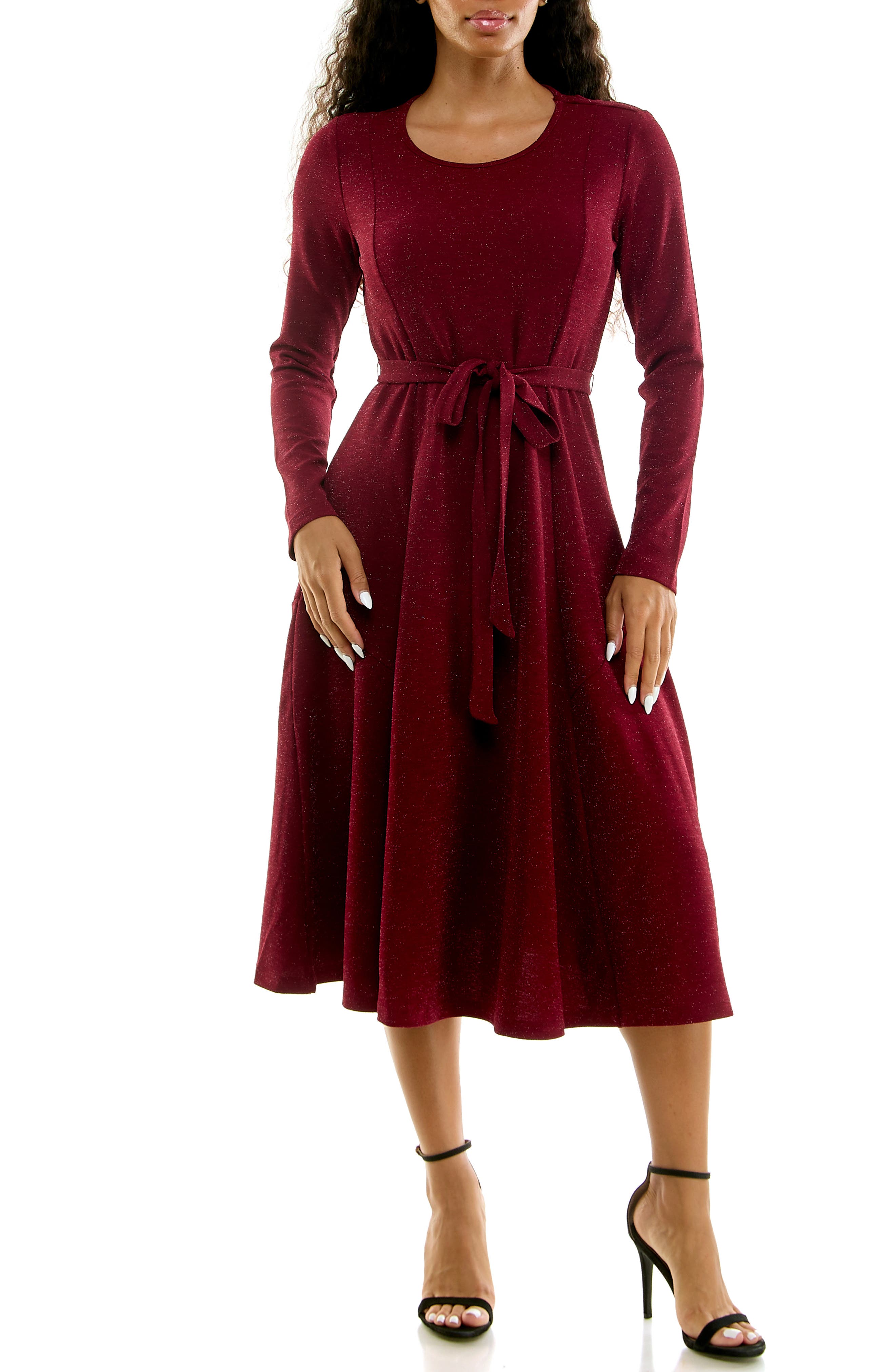Sylvia Long Sleeve Tie Waist Midi Dress