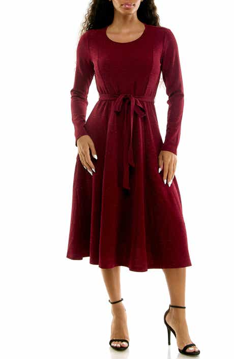 Sylvia Long Sleeve Tie Waist Midi Dress