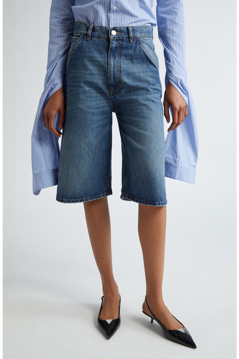 Belted Pocket Denim Bermuda Shorts, Main, color, BLUE
