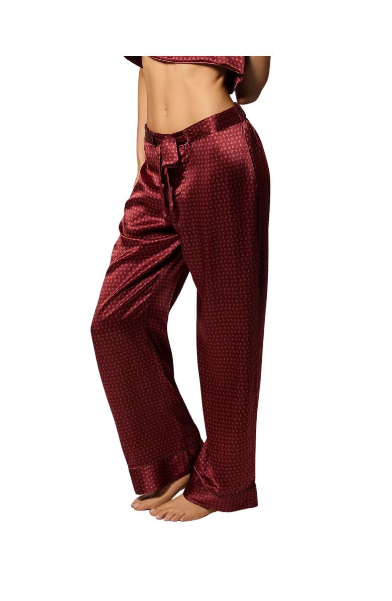 Kiki de Montparnasse Silk Lounge Moi Et Toi Tie Up Pajama Pant, Alternate, color, Brick Dust / Rose Fauvee