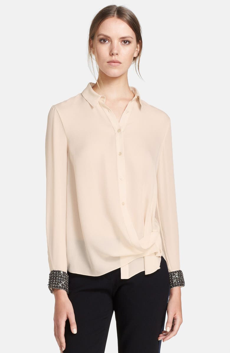 Haute Hippie Embellished Cuff Silk Blouse, Main, color, 
