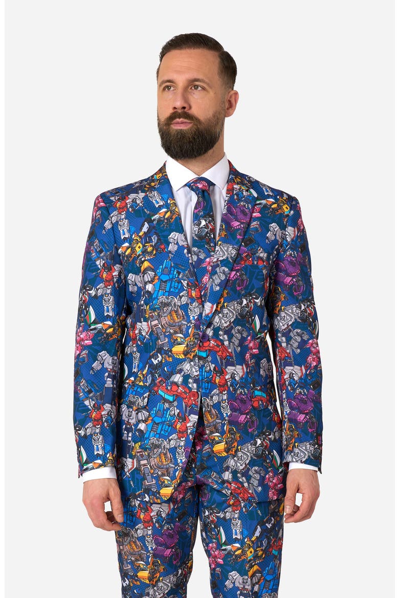x Transformers Slim Fit Two-Piece Suit & Tie Set, Alternate, color, BLUE MULTI