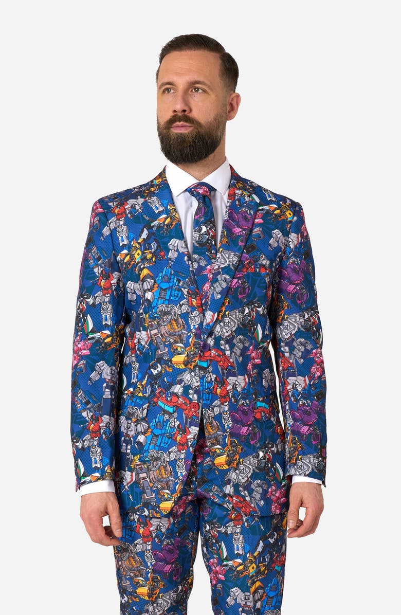 OppoSuits x Transformers Slim Fit Two-Piece Suit & Tie Set, Alternate, color, Blue Multi