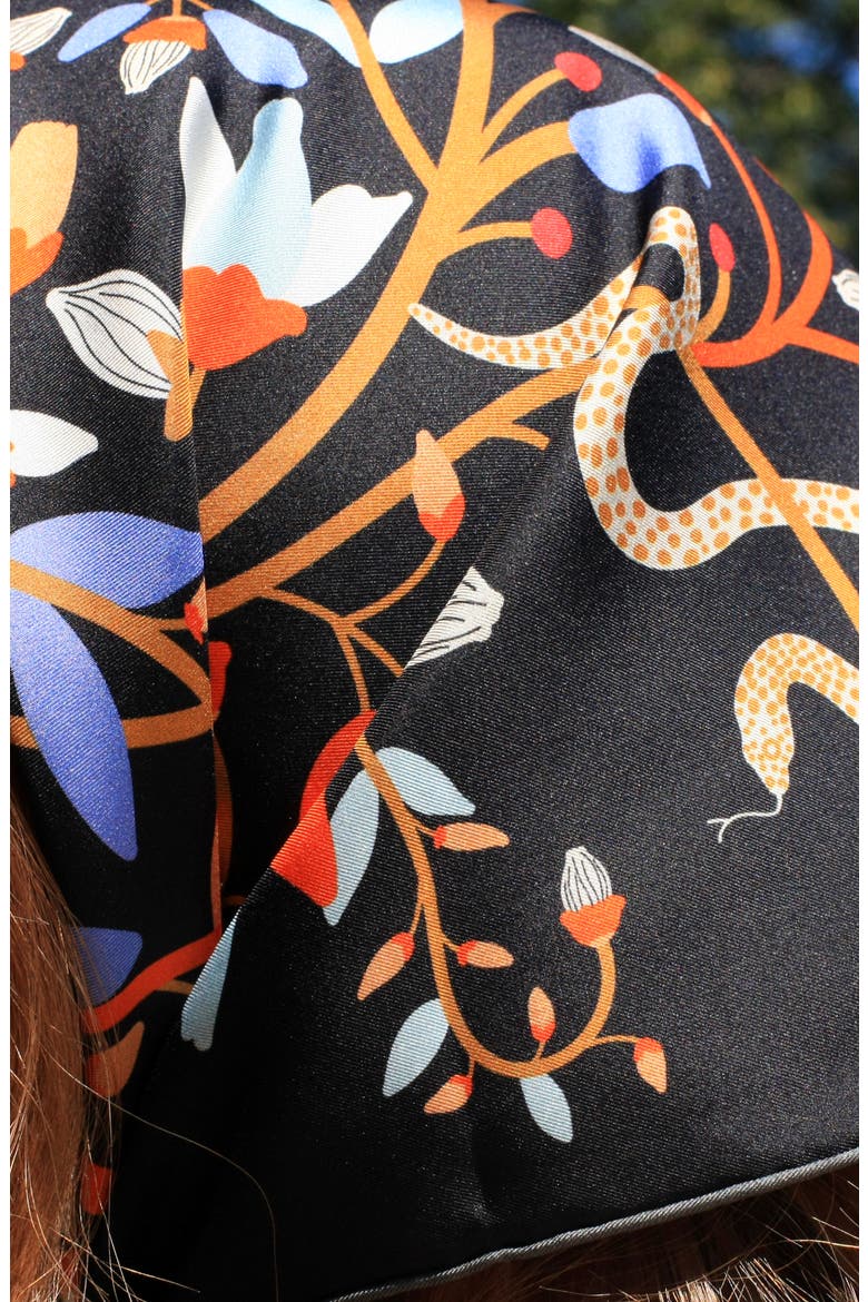 Double Sided Silk Scarf Of Night's Enchanted Garden, Alternate, color, Black