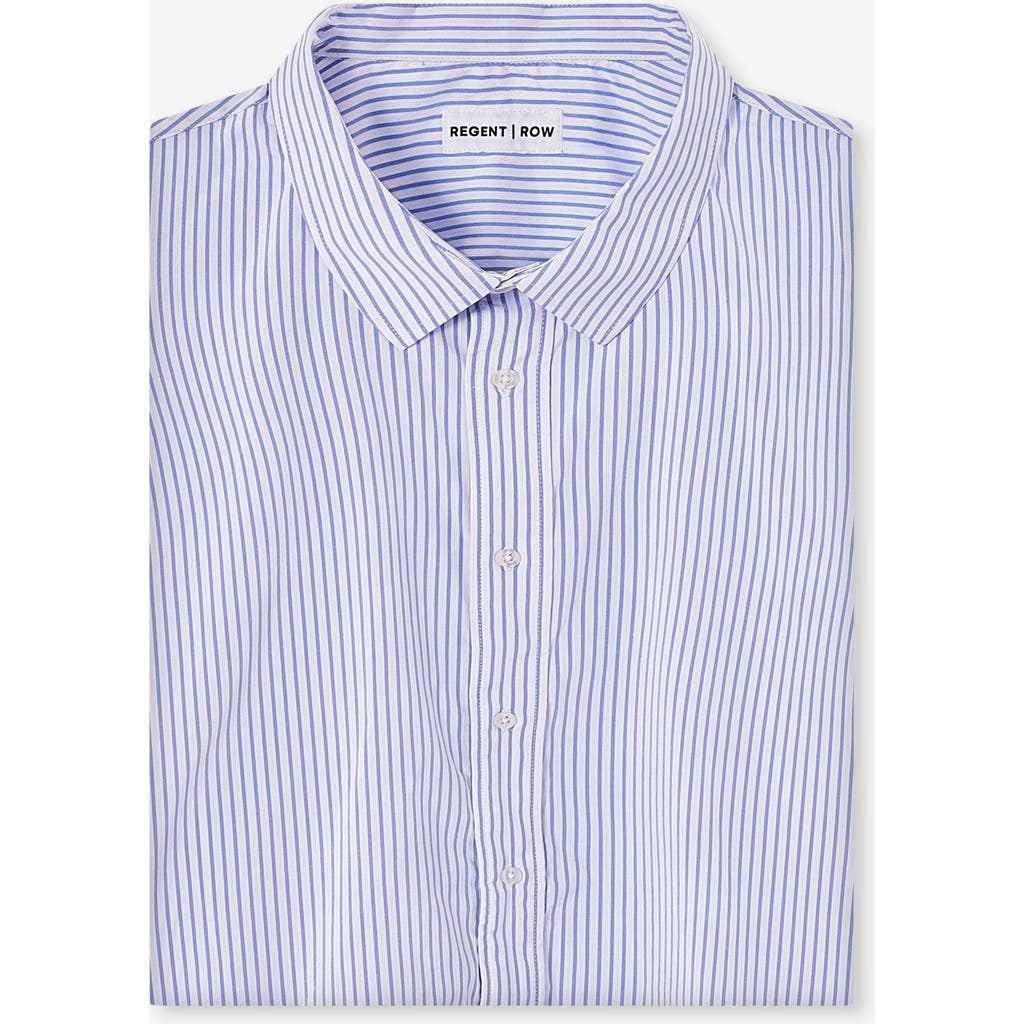Regent Row Big And Tall Stanton Shirt Short Sleeve Button Down In White-blue-stripe-58