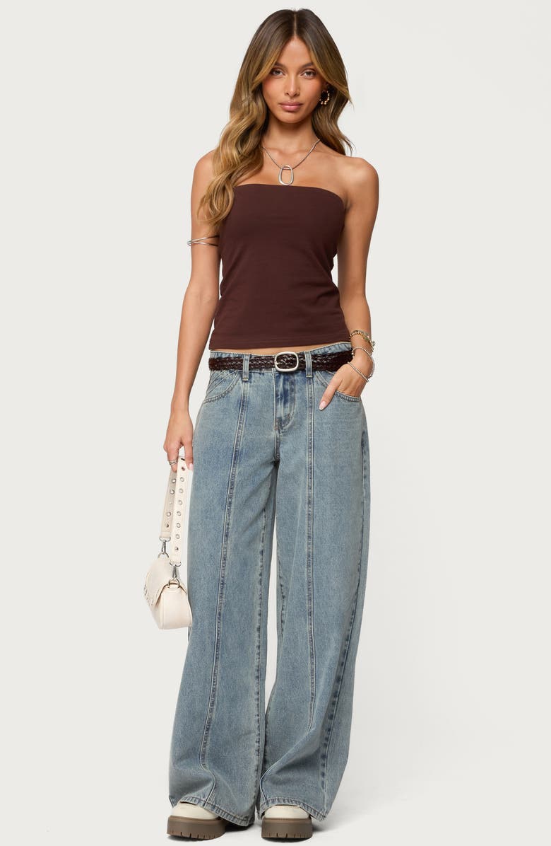 EDIKTED Shelf Bra Stretch Cotton Tube Top, Alternate, color, Brown