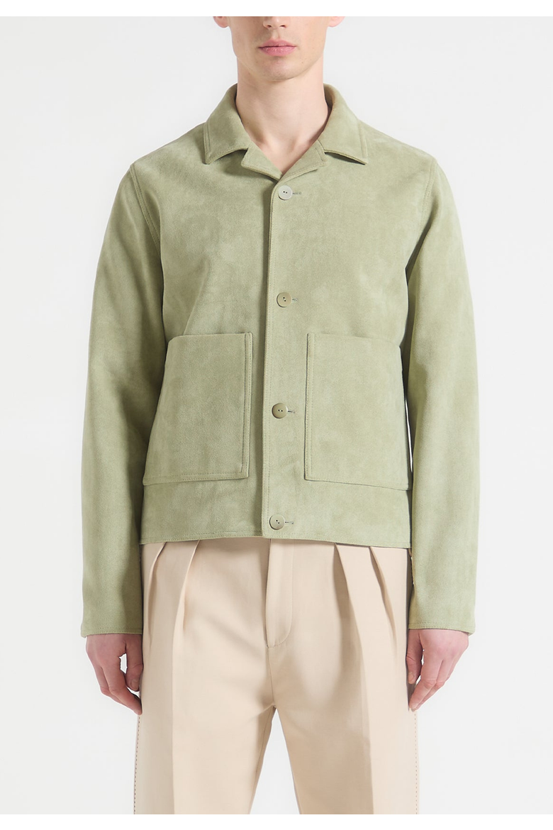 Michel Relaxed Suede Jacket, Alternate, color, Sage