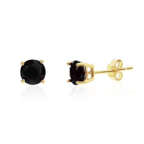 14K Yellow Gold Black Round Cut Studs