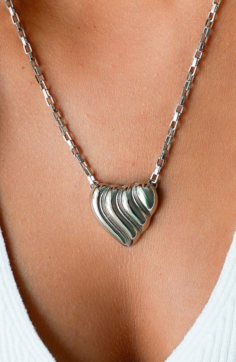 MARLYN SCHIFF Sophia Domed Heart Necklace, Alternate, color, Silver