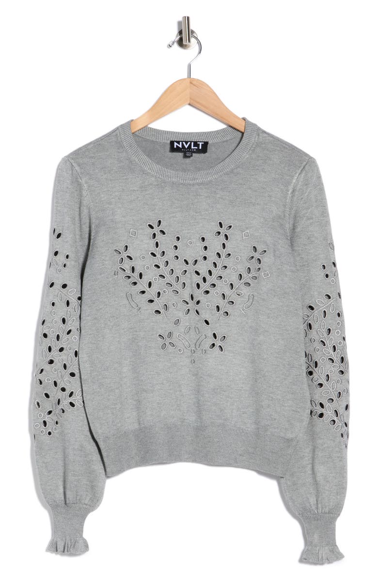 NVLT Eyelet Embroidered Sweater, Main, color, Medium Grey Mix