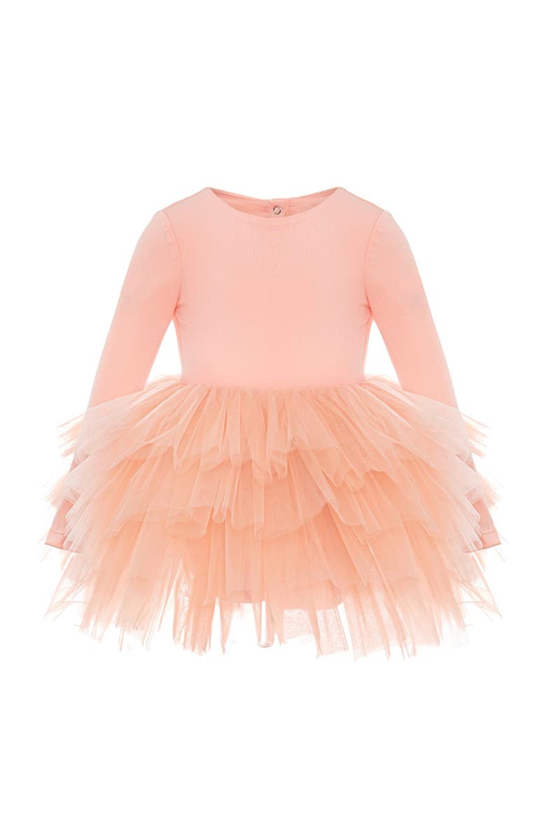 Mini Celebrities Blossom Long Sleeve Fluffy Tutu Dress, Alternate, color, Salmon Blossom