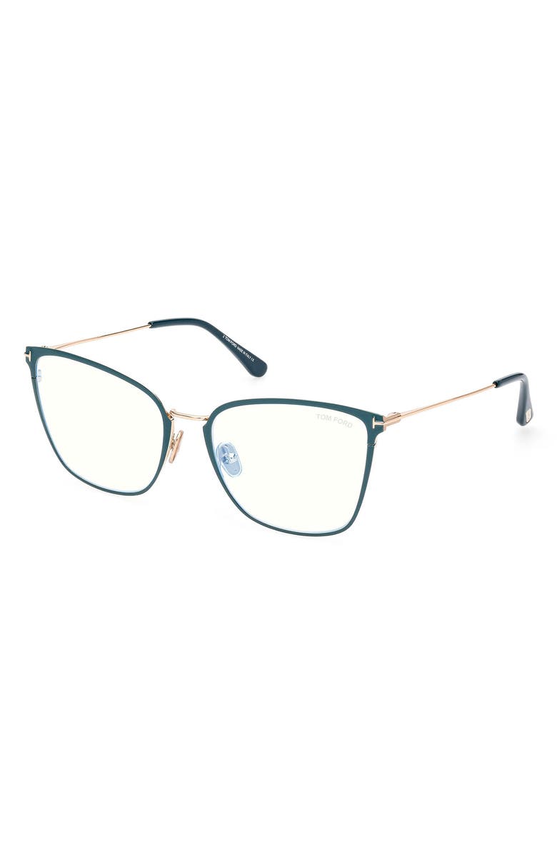 TOM FORD 56mm Butterfly Blue Light Blocking Glasses, Alternate, color, Shiny Turquoise
