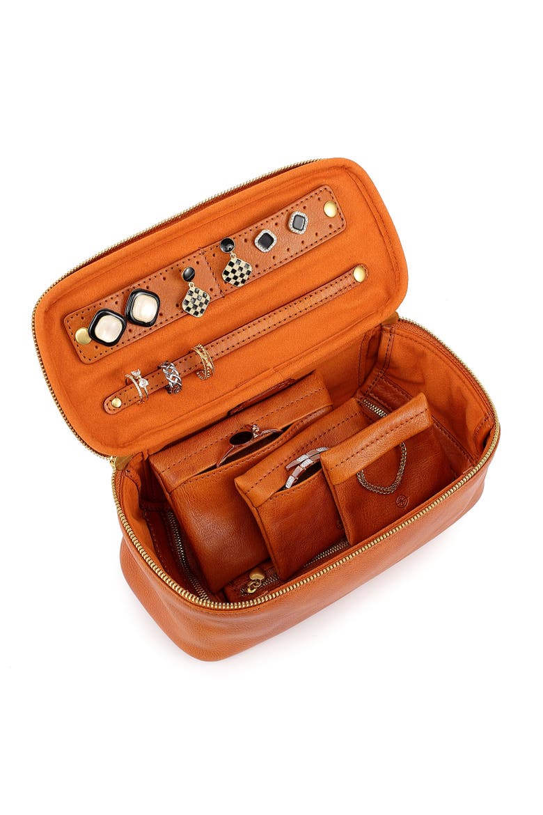 Celosia Genuine Leather Rectangular Jewelry Case, Alternate, color, Caramel