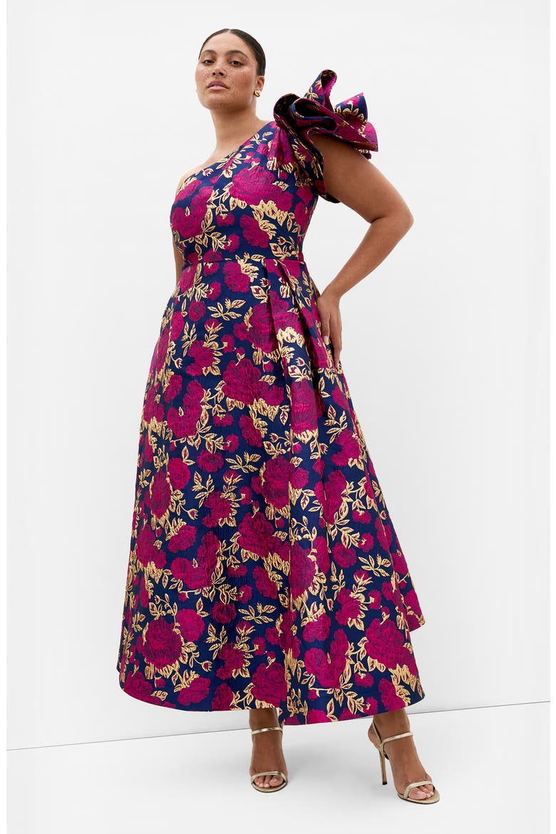 Floral Jacquard Grand Gala Maxi Dress, Alternate, color, MIDNIGHT GARDEN