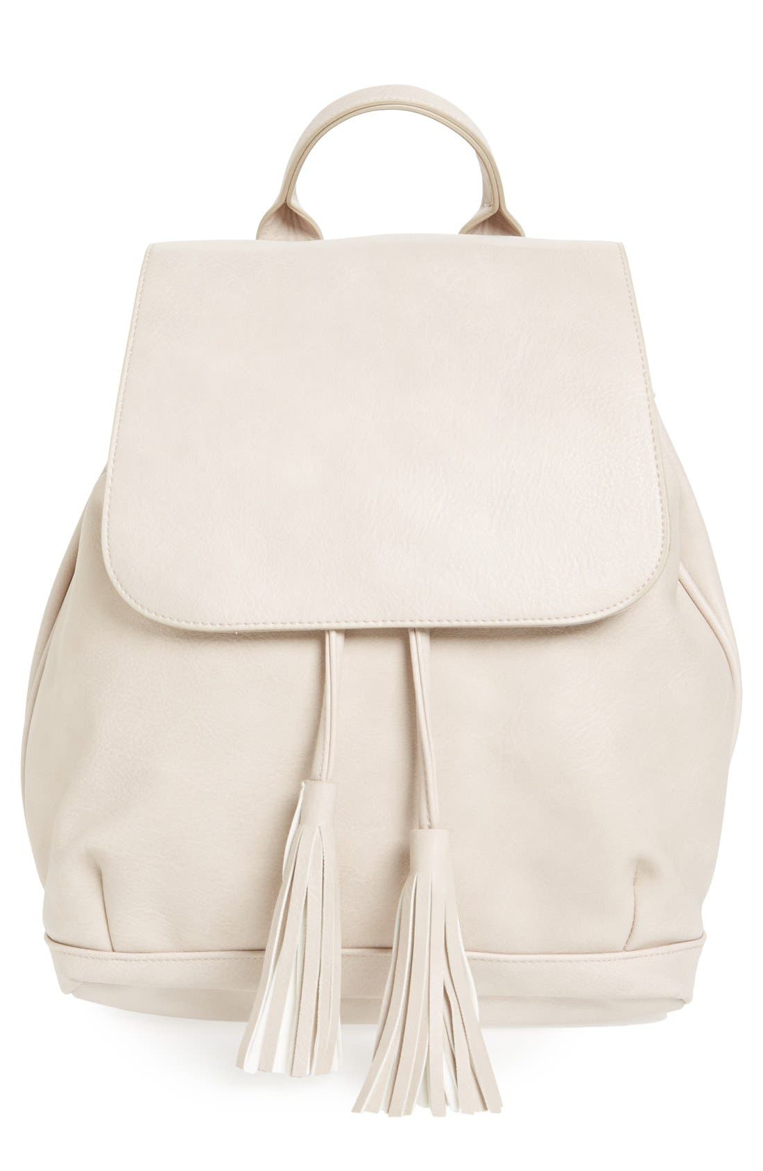 BP. Tassel Flap Faux Leather Backpack, Main, color, 