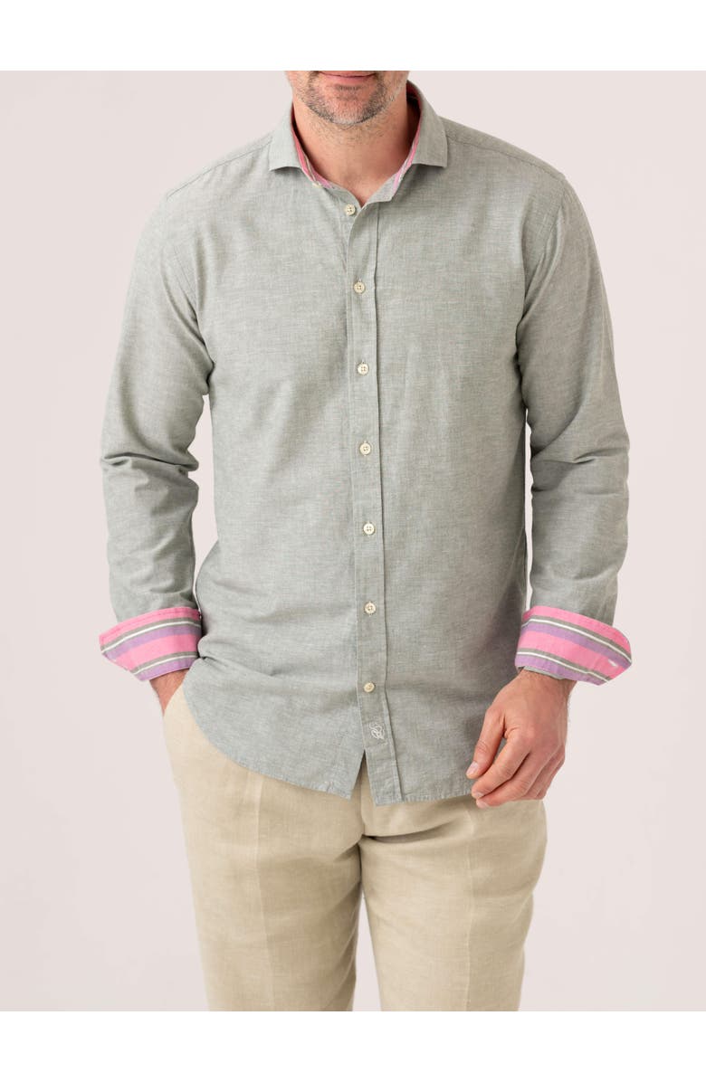 Koy Clothing Cotton Linen Long Sleeve Shirt, Main, color, Crocodile Green