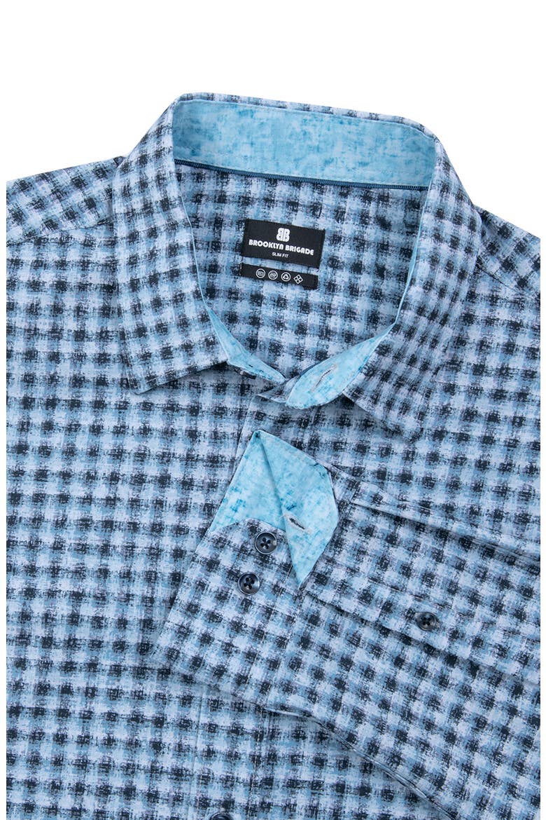 Slim Fit Wyckoff Blurry Gingham 4-Way Stretch Performance Long Sleeve Shirt, Alternate, color, BLUE