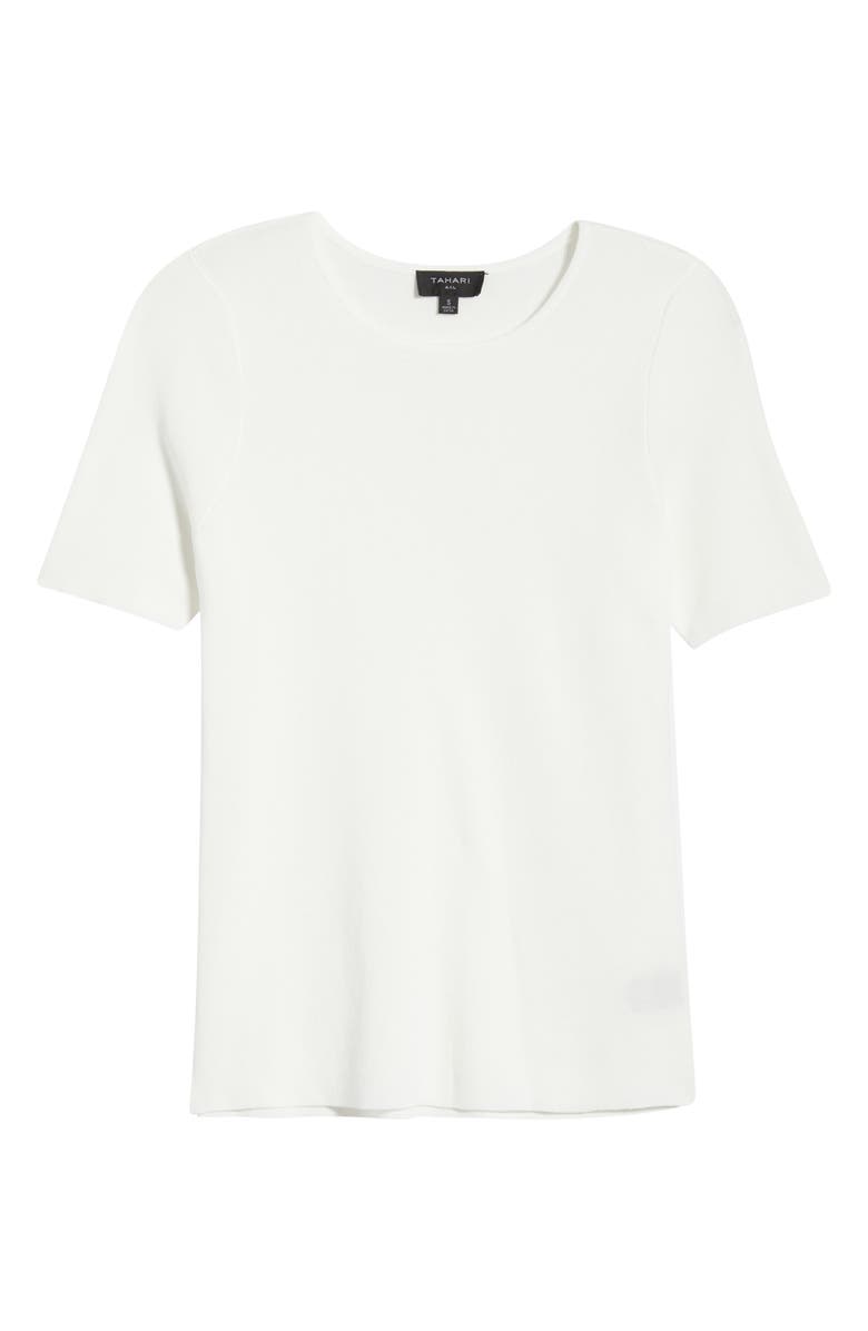 Tahari ASL Short Sleeve Sweater, Alternate, color, White