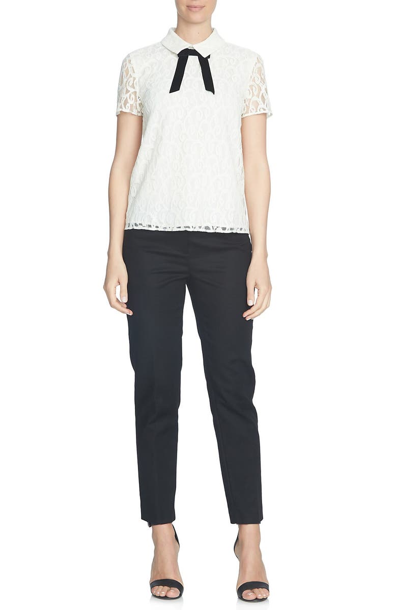 CeCe Tie Neck Scroll Lace Blouse, Alternate, color, 