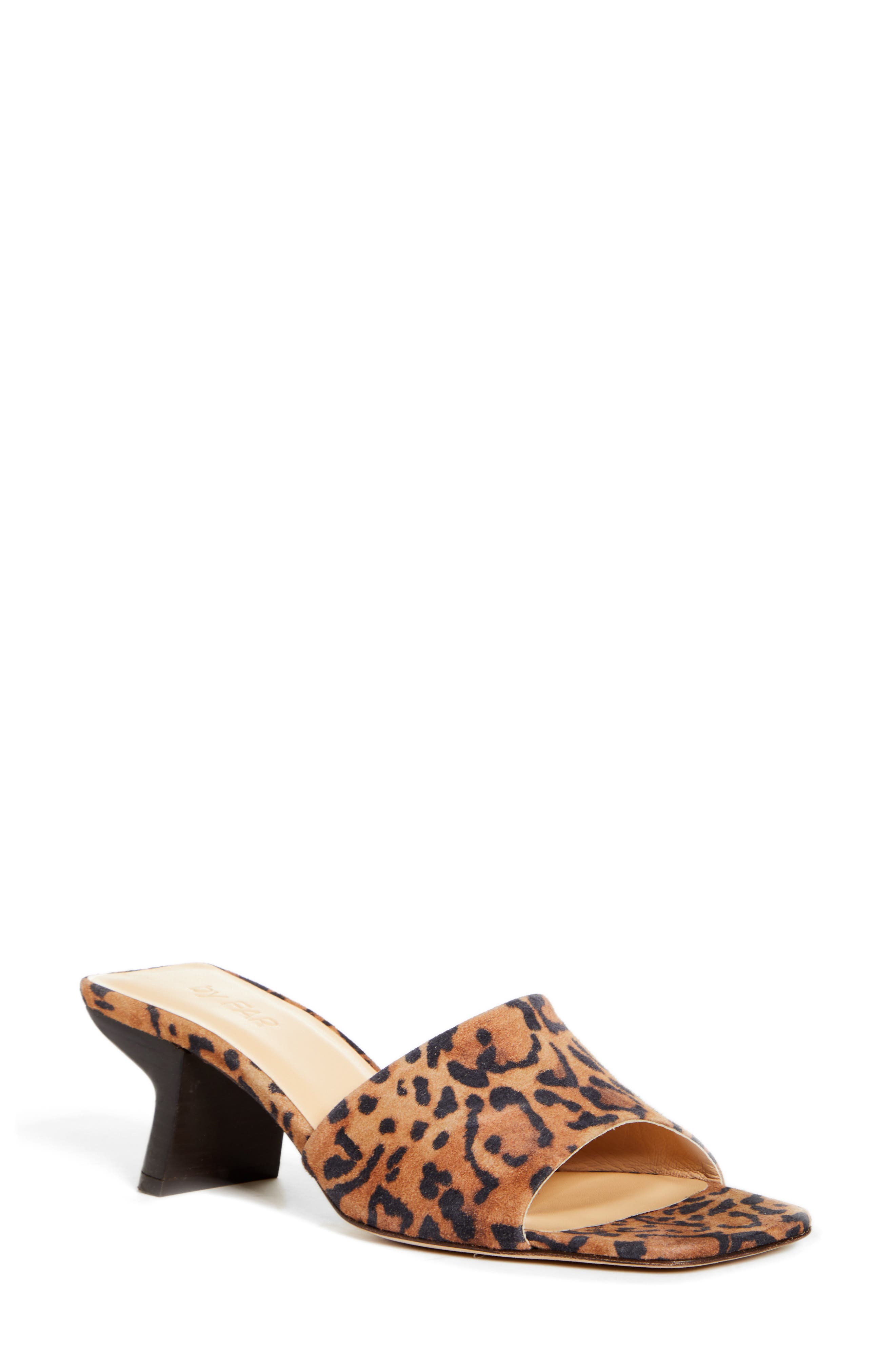 By Far Lily Leopard Print Slide Sandal, Main, color, 