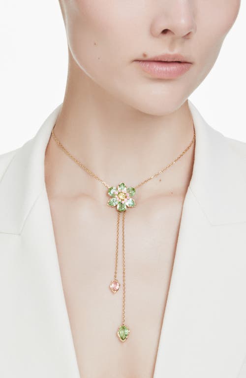 Swarovski Idyllia Mixed Cuts Flower Multicolored Gold-tone Plated Y Pendant Necklace In Gold