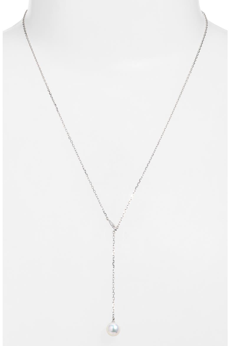 Akoya Cultured Pearl & Diamond Pavé Y-Necklace, Alternate, color, WHITE GOLD