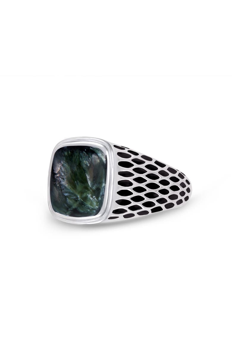 LuvMyJewelry Seraphinite Sterling Silver Men Signet Ring, Alternate, color, Green
