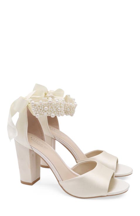 Sasha Satin Block Heel Sandals with Perla Strap