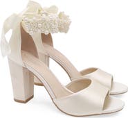 Kailee P Sasha Satin Block Heel Sandals with Perla Strap