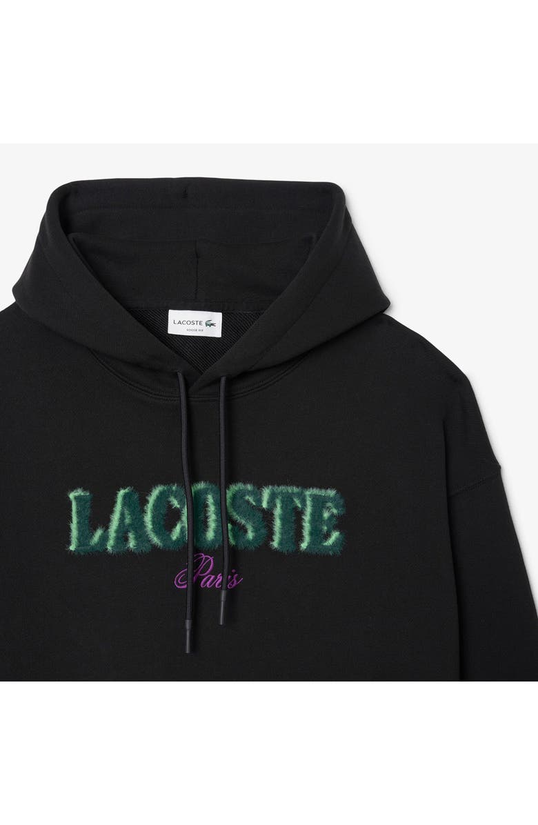 Lacoste Loose Fit Fuzzy Logo Cotton French Terry Hoodie, Alternate, color, Black