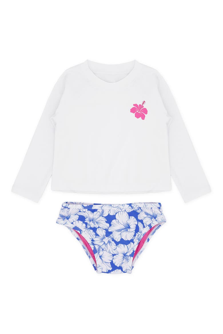 Kids' Ruffle Long Sleeve Two-Piece Rashguard Swimsuit, Main, color, MARINA BLUE