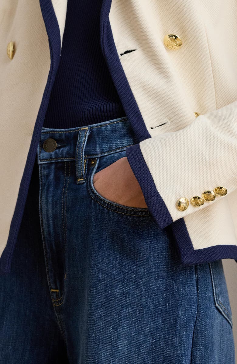Lauren Ralph Lauren Double Breasted Piquè Blazer, Alternate, color, Mascarpone Cream/ Refined Navy