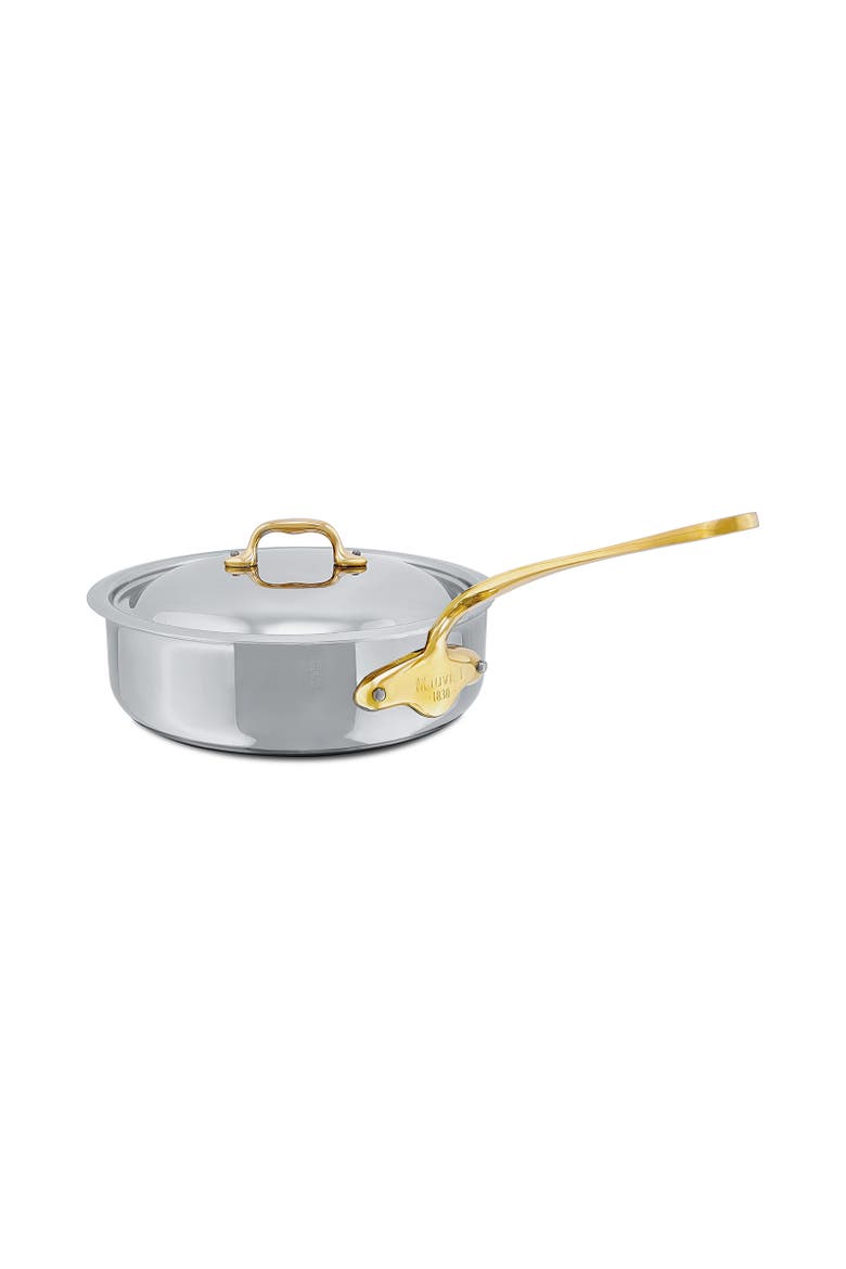 M'Cook B 5-Ply Polished Stainless Steel Saute Pan With Lid, And Brass Handle, 3.2-qt, Alternate, color, Silver
